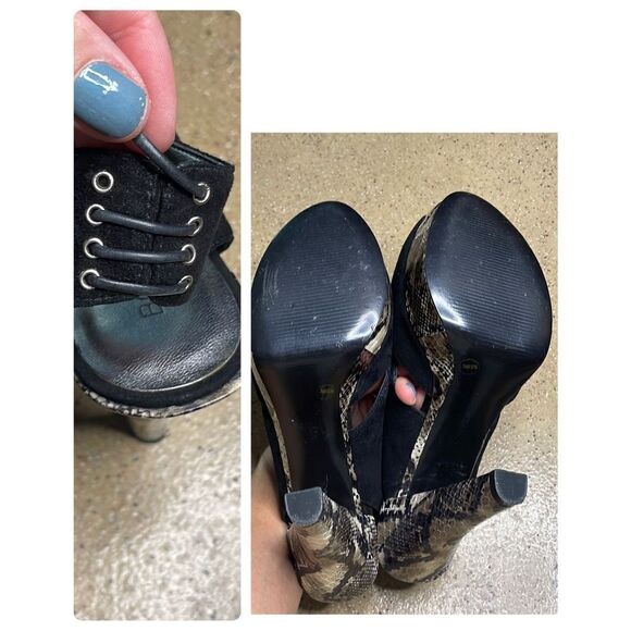 BCBGirls Worker Suede & Snake Embossed Leather Platform Slingback Heels 7.5 Blac - Picture 8 of 13